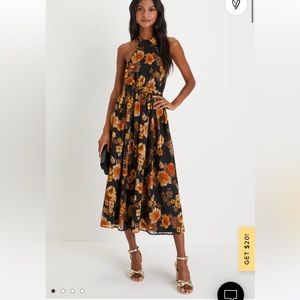 Lulus Charming Vision Black Floral Swiss Dot Dress